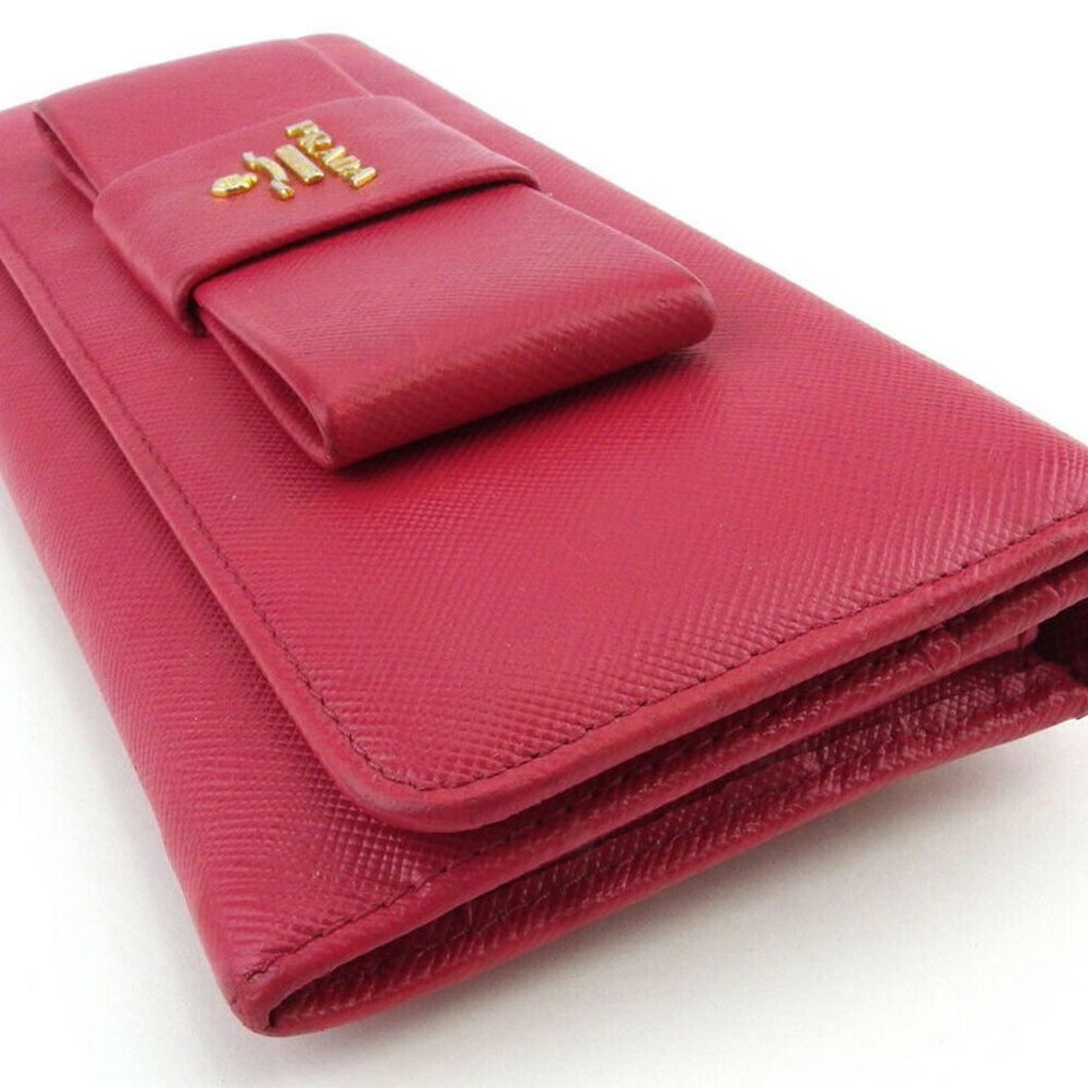 PRADA Purse Ribbon Pink Safiano Leather Auth USED T18178 - Picture 2 of 8